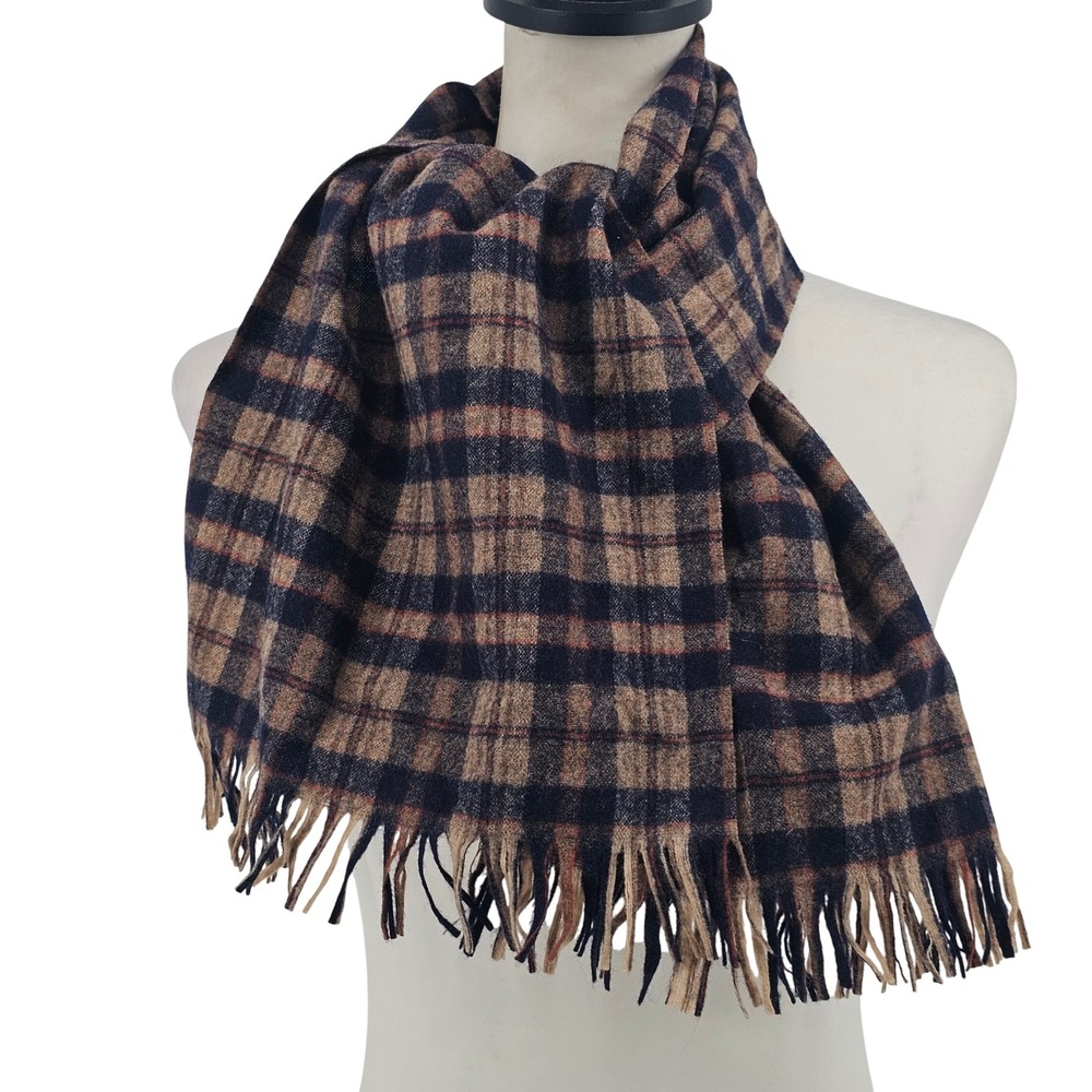 Vintage 70s Pendleton 100% Virgin Wool Plaid Fringe Scarf Preppy USA Heritage